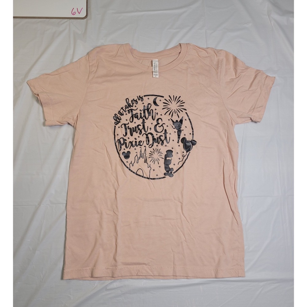 Womens Bella+Canvas tshirt.  Size Medium .‎  Peach "Faith, Trust & Pixie Dust"